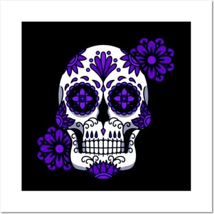 Purple Floral Sugar Skull Flowers Posters and Art